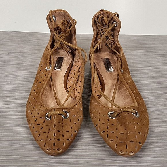 Halogen Nella Ghillie Flat, Cognac Perforated Leather, Womens Various Sizes - Picture 3 of 7